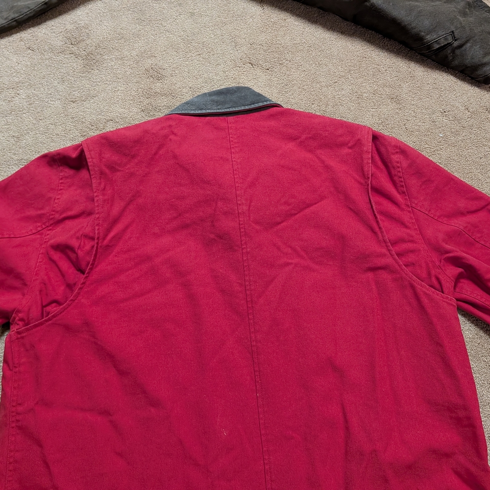 Lands End Vintage Red Canvas Chore Coat with Leather Collar - Picture 7 of 16